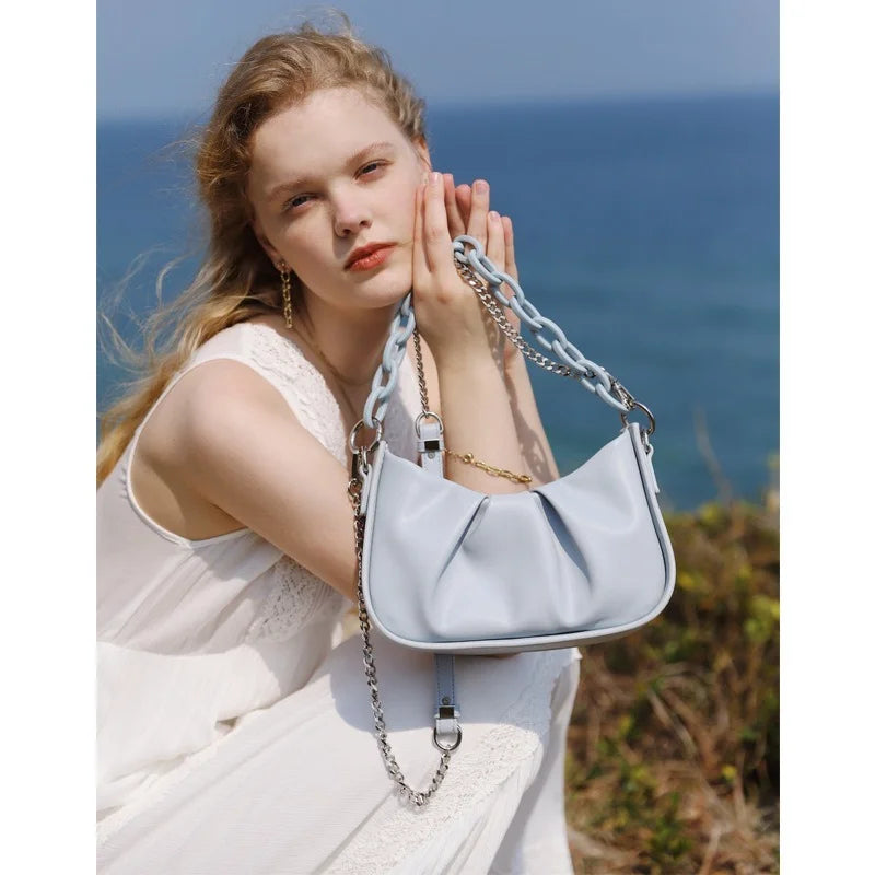 Acrylic Chain Underarm Bag Pleated Women's Messenger Bag