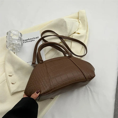 Stone Pattern Leather Handbag Lattice Shoulder Bag Clutch Purses for Women
