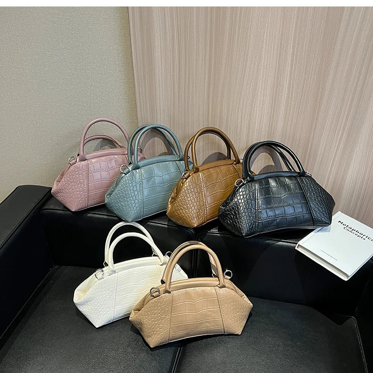 Stone Pattern Leather Handbag Lattice Shoulder Bag Clutch Purses for Women
