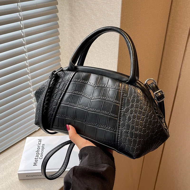 Stone Pattern Leather Handbag Lattice Shoulder Bag Clutch Purses for Women
