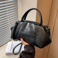 Stone Pattern Leather Handbag Lattice Shoulder Bag Clutch Purses for Women