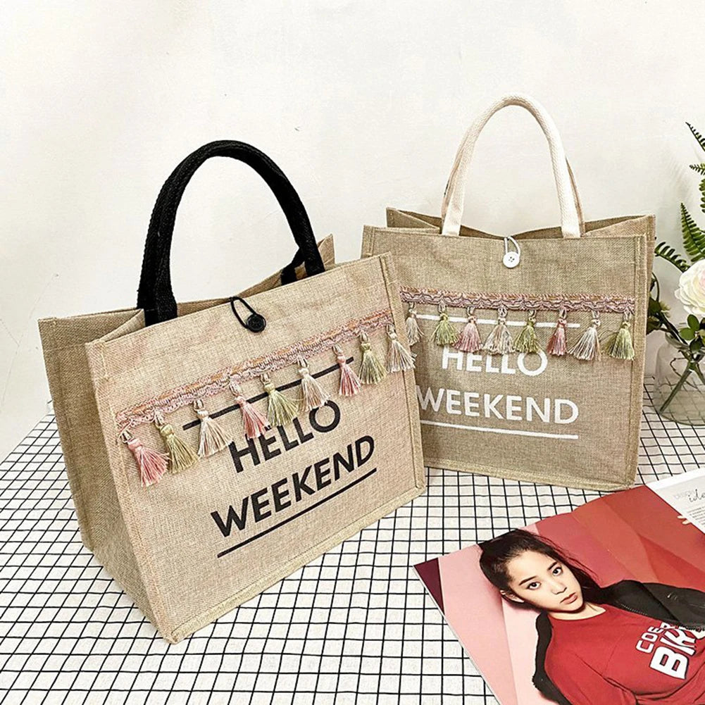 Summer Beach Bag For Women Linen Totes Handbags Large Capacity