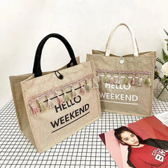 Summer Beach Bag For Women Linen Totes Handbags Large Capacity