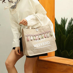 Summer Beach Bag For Women Linen Totes Handbags Large Capacity