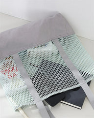 Summer Japanese Women's Fold Canvas Mesh Beach Tote Handbag