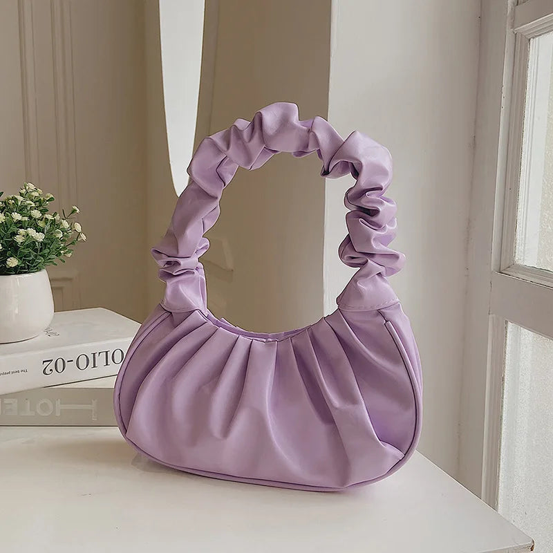 Summer Pleated Handlebags for Women PU Cloud Bags Leisure Shoulder Bags