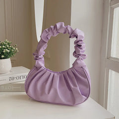 Summer Pleated Handlebags for Women PU Cloud Bags Leisure Shoulder Bags