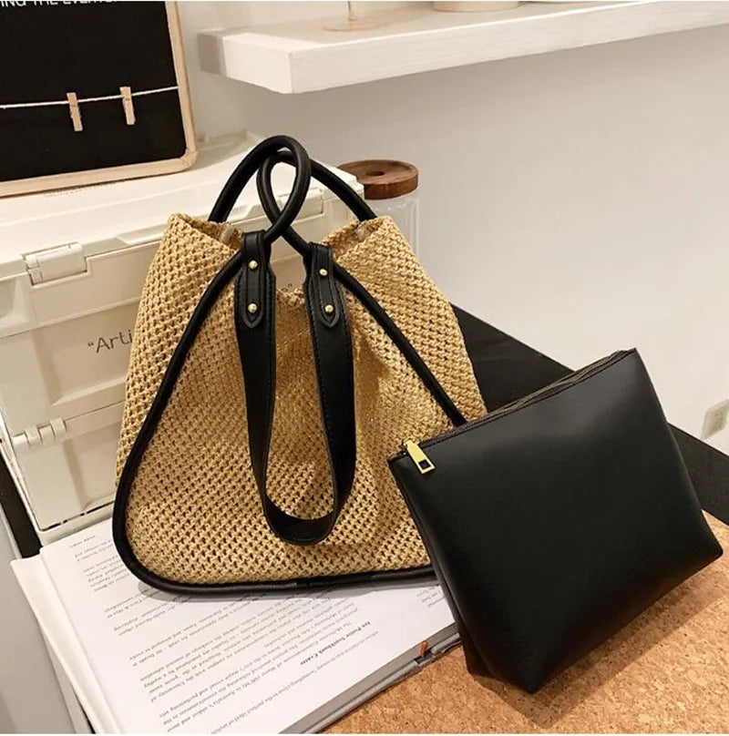 Large Straw Backpack Women Shoulder Bag Beach Travel Mochila Backpack
