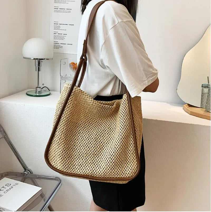 Large Straw Backpack Women Shoulder Bag Beach Travel Mochila Backpack