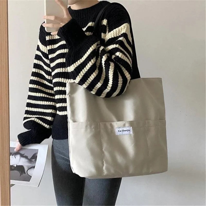 Nylon Tote Bag for Women Solid Handbag Large Capacity