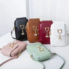 Mini Shoulder Messenger Bag for Women, PU Wallet with Key Case, Solid Color