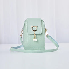 Mini Shoulder Messenger Bag for Women, PU Wallet with Key Case, Solid Color