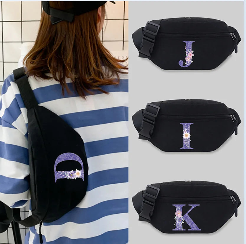 Purple Flower Waist Bag Chest Bag Unisex Lightweight Leisure Sports
