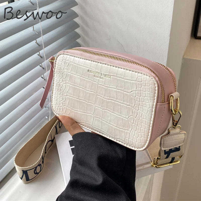 Stone Pattern Embossed Crossbody Bag Square Bag for Women
