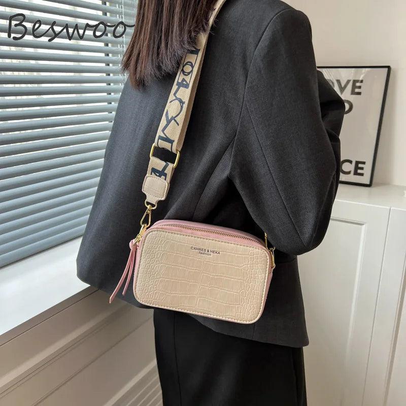 Stone Pattern Embossed Crossbody Bag Square Bag for Women