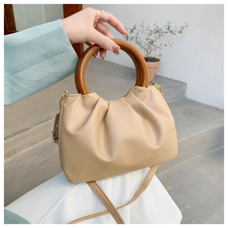 Fold Buckle Shoulder Bag PU Leather Handbags Bags for Women