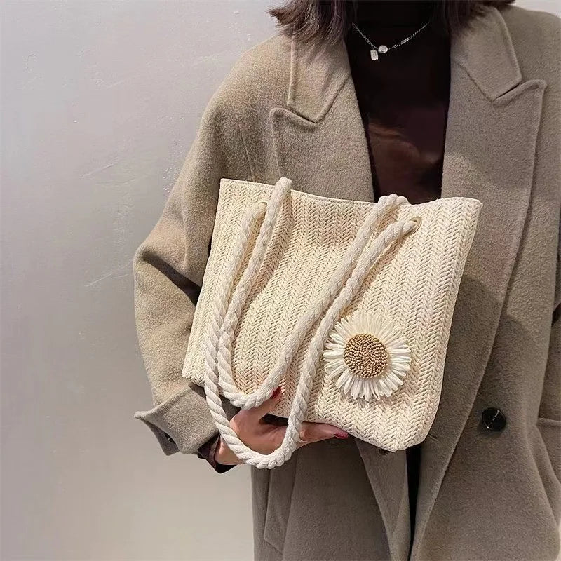 Sunflower Women's Shoulder Bag Large-capacity Straw Woven Handbag