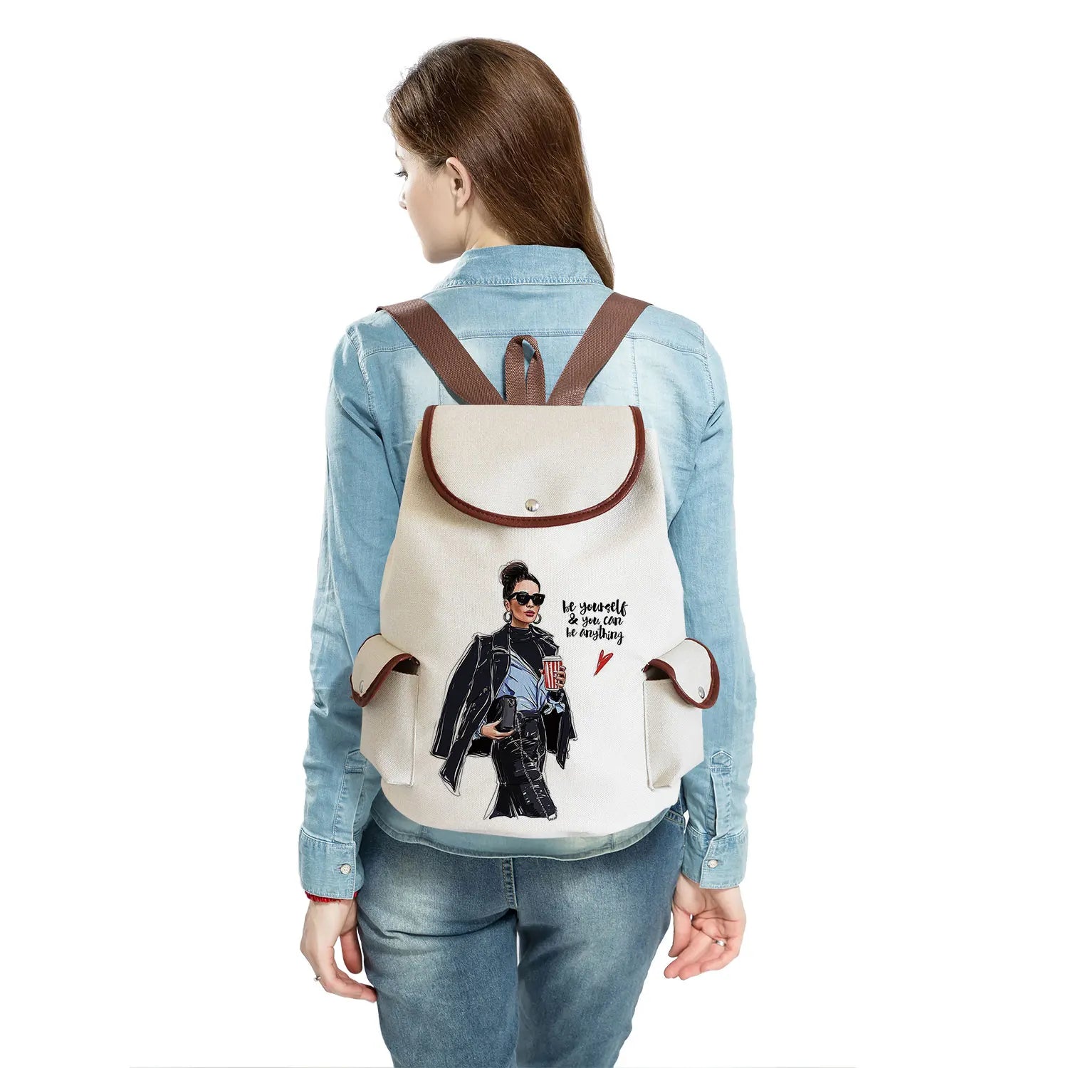 Women's Hipster Girl Print Beach Travel Backpack