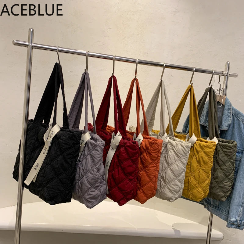 Winter Nylon Quilted Shopper Totes Women Handbags Lady Satchels Bags