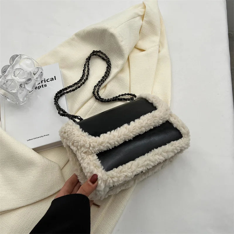 Winter Lambswool Edged Armpit Bag Soft Small Crossbody Shoulder Bag
