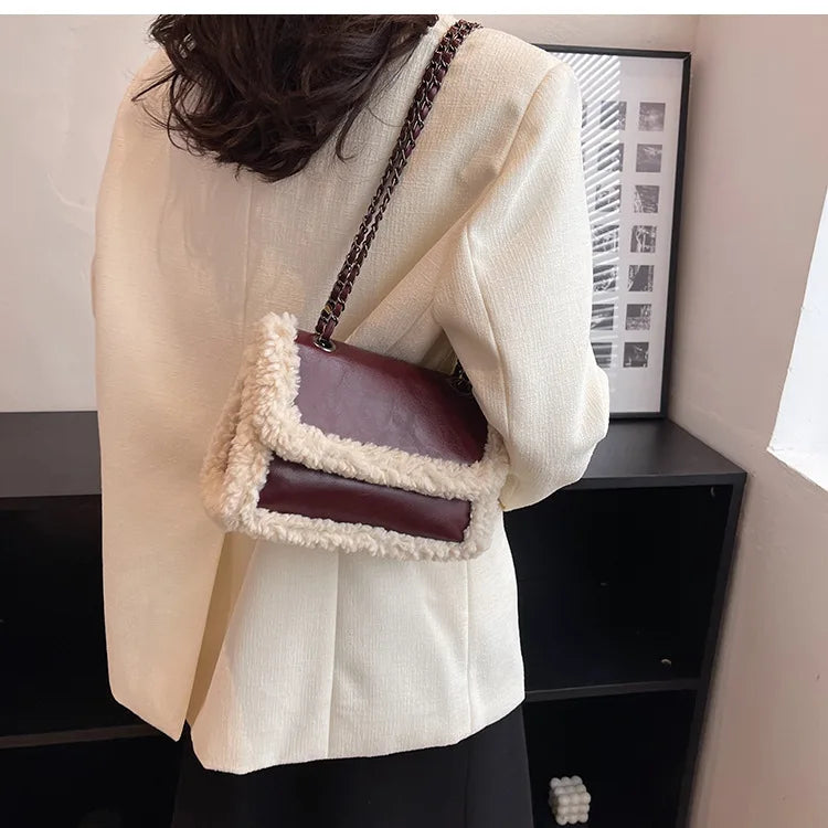 Winter Lambswool Edged Armpit Bag Soft Small Crossbody Shoulder Bag