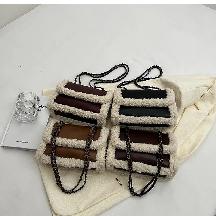 Winter Lambswool Edged Armpit Bag Soft Small Crossbody Shoulder Bag