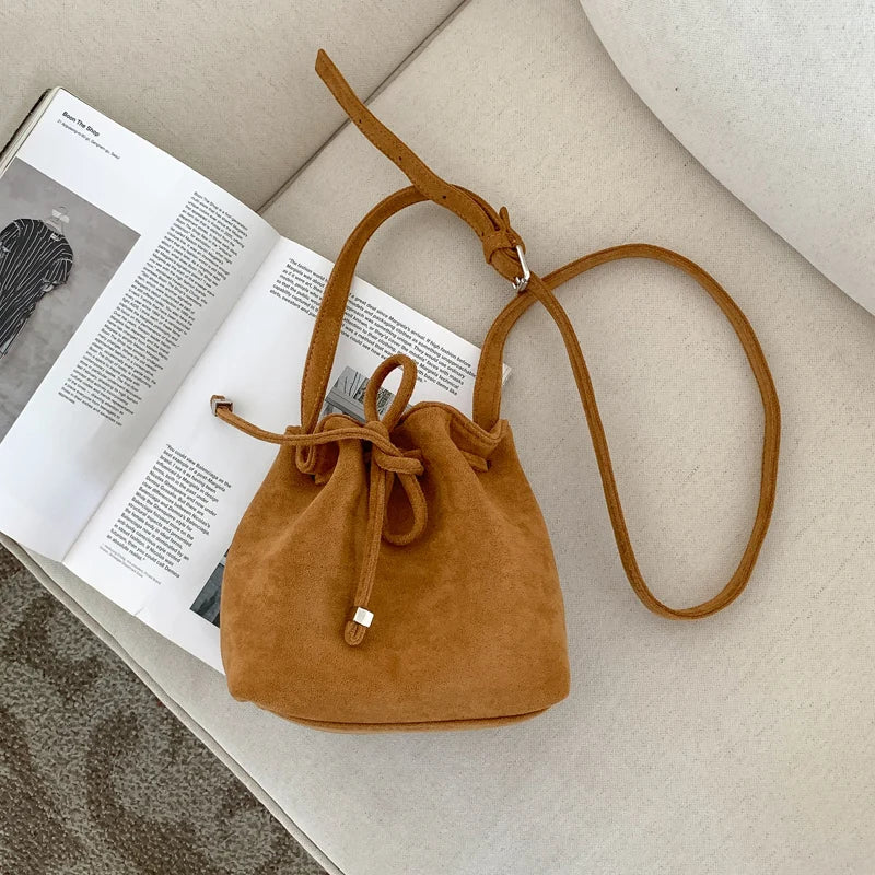 Winter Women?s Handbag Faux Suede Drawstring Bucket Bag