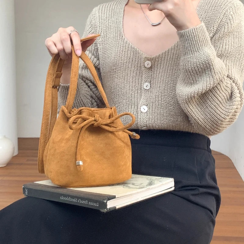 Winter Women?s Handbag Faux Suede Drawstring Bucket Bag