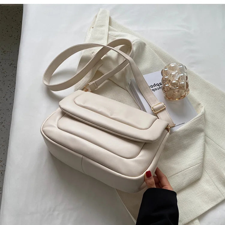 Winter Women Soft PU Leather Flap Bag Shoulder Crossbody Bags Solid Lady Purses
