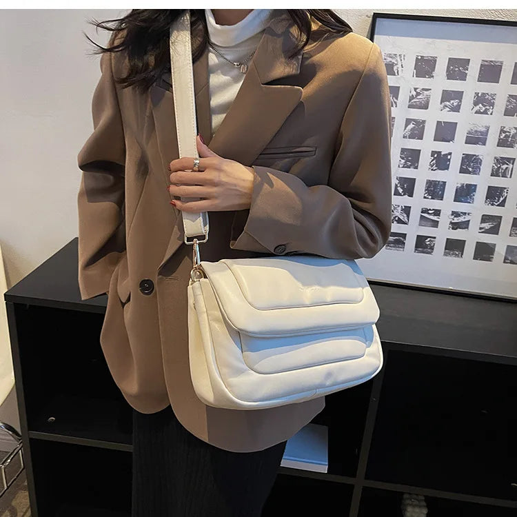 Winter Women Soft PU Leather Flap Bag Shoulder Crossbody Bags Solid Lady Purses
