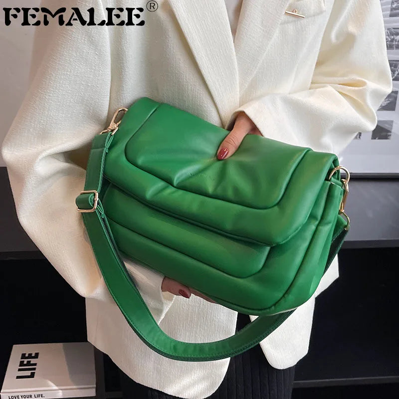 Winter Women Soft PU Leather Flap Bag Shoulder Crossbody Bags Solid Lady Purses