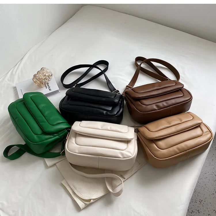 Winter Women Soft PU Leather Flap Bag Shoulder Crossbody Bags Solid Lady Purses