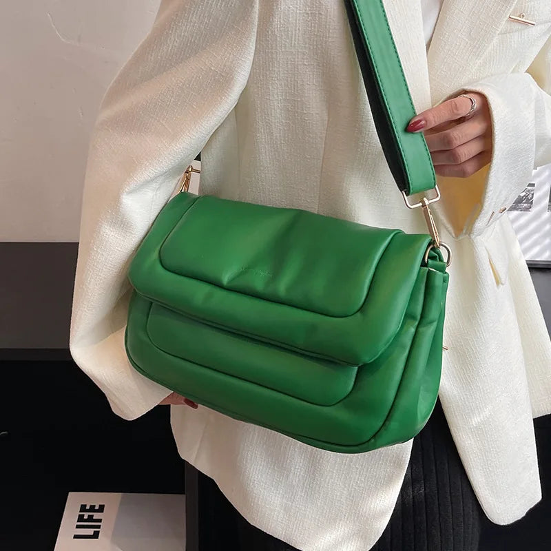 Winter Women Soft PU Leather Flap Bag Shoulder Crossbody Bags Solid Lady Purses
