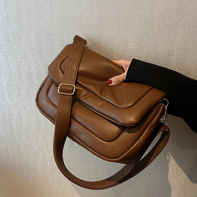 Winter Women Soft PU Leather Flap Bag Shoulder Crossbody Bags Solid Lady Purses