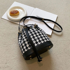 Winter Houndstooth Bucket Bag Crossbody Handbag Tote