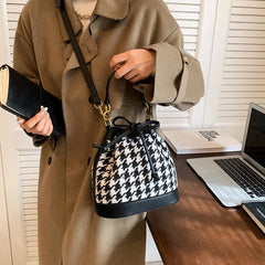 Winter Houndstooth Bucket Bag Crossbody Handbag Tote