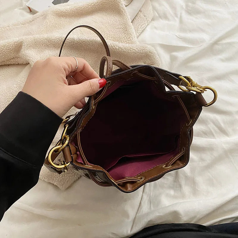 Winter Houndstooth Bucket Bag Crossbody Handbag Tote