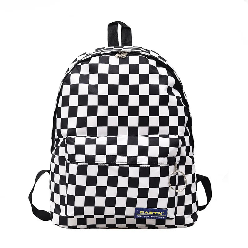Plaid Nylon Daypack Laptop Travel Backpack