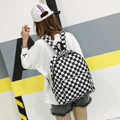 Plaid Nylon Daypack Laptop Travel Backpack