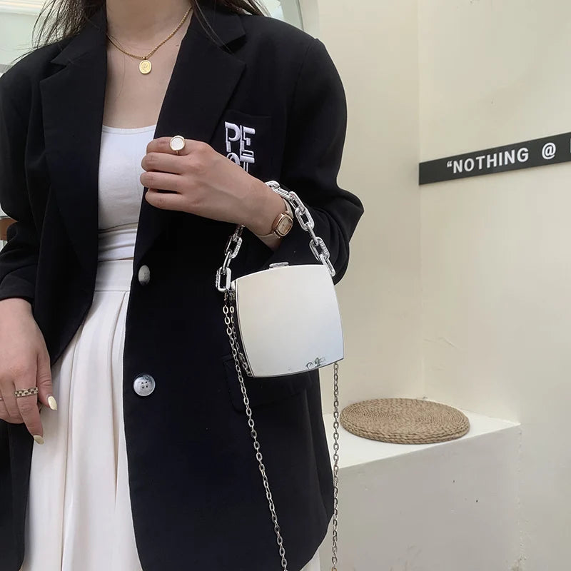 Silver PVC Box Bags Party Evening Clutch Chain Shoulder Bags