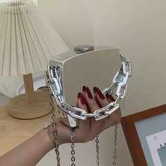 Silver PVC Box Bags Party Evening Clutch Chain Shoulder Bags