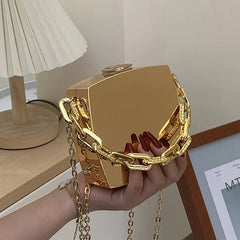Silver PVC Box Bags Party Evening Clutch Chain Shoulder Bags