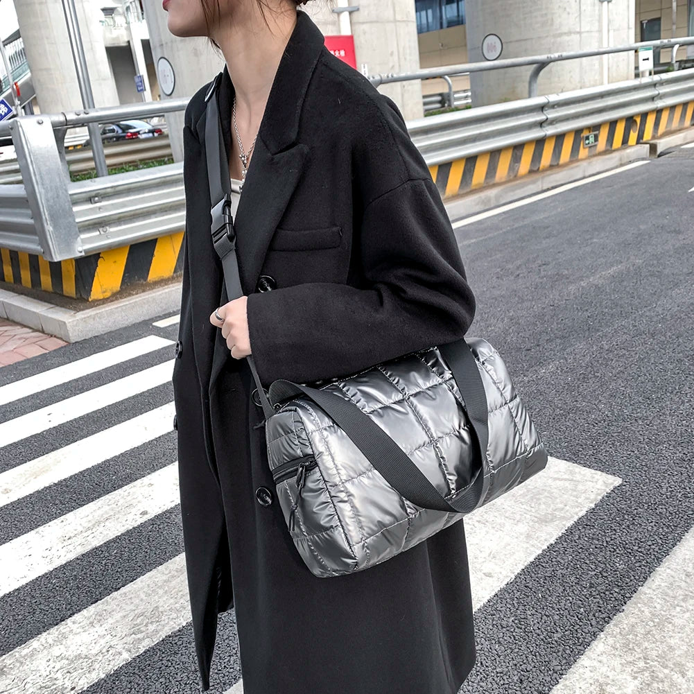 Women Padded Quilted Bag Winter Female Shoulder Bag Shopping Travel Handbag