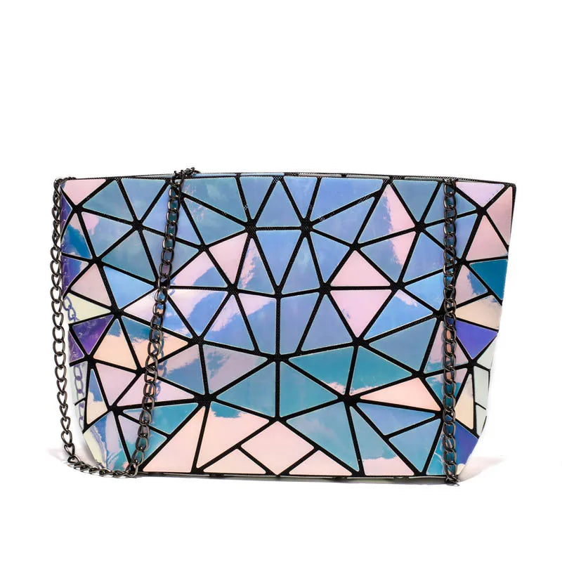 Plaid Laser Bag Geometric Chain Shoulder Bags Mini Clutch Handbag