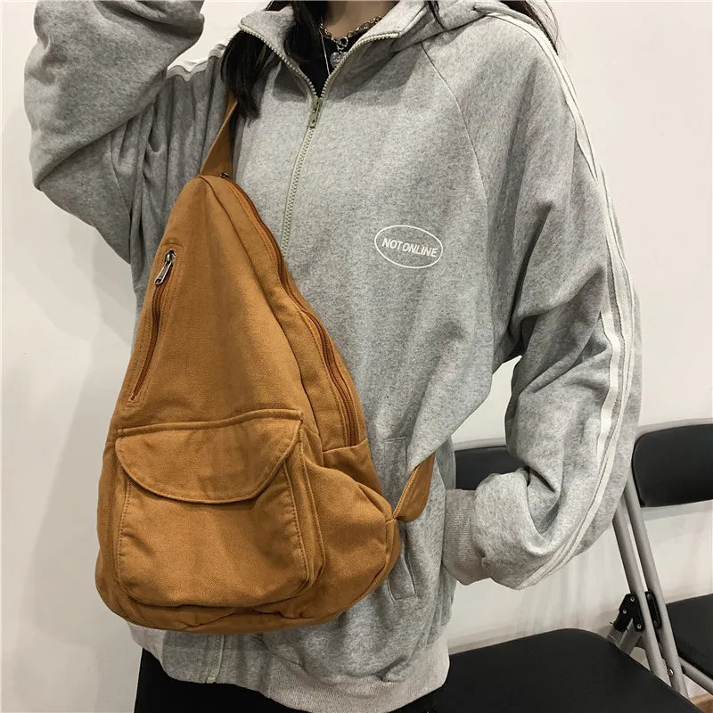 Canvas Crossbody Female Bag Solid High Ladies Chest Handbags