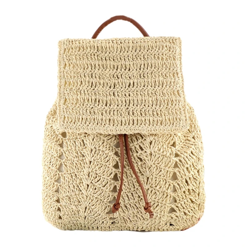 Summer Straw Beach Backpack Boho Style Shoulder Bag