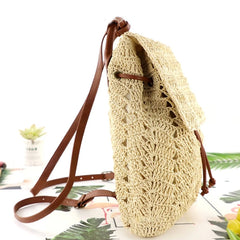 Summer Straw Beach Backpack Boho Style Shoulder Bag