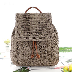 Summer Straw Beach Backpack Boho Style Shoulder Bag