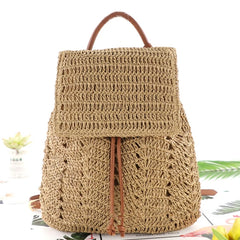 Summer Straw Beach Backpack Boho Style Shoulder Bag