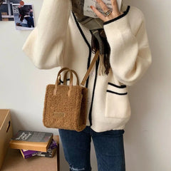 Women Winter Shoulder Bag Lamb Wool Warm Soft Autumn Ins Cross-body Beige Khaki